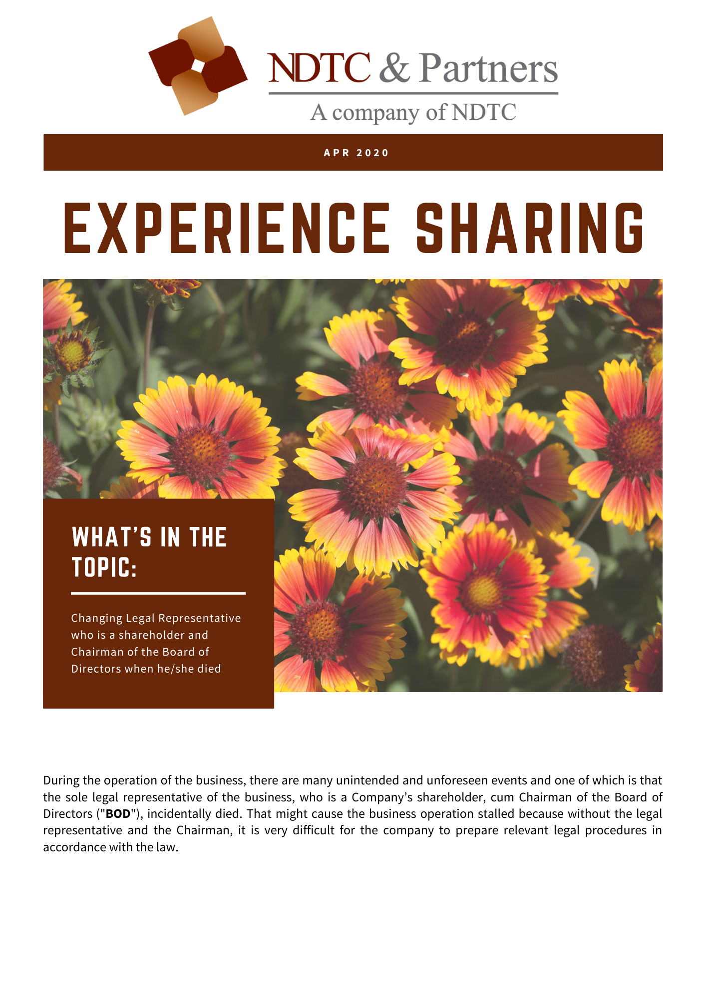 Experience Sharing Apr 2020